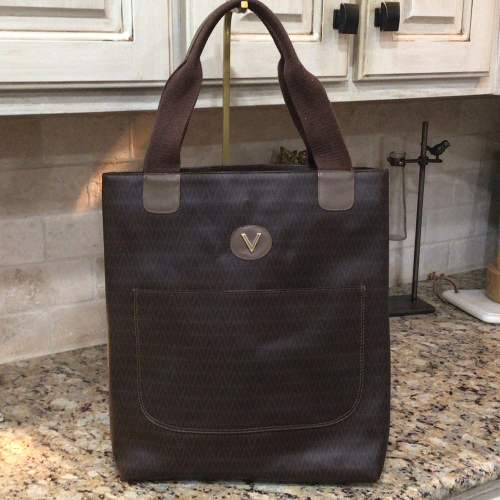 Mario Valentino Brown V-Logo Tote Bag